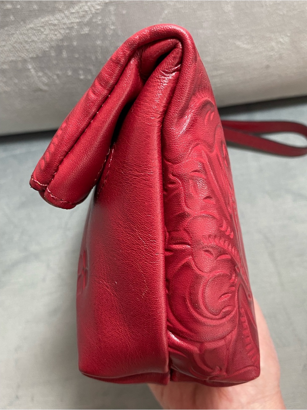 Patricia Nash Embossed Red Leather Foldover Wristlet Clutch EUC - Picture 8 of 16